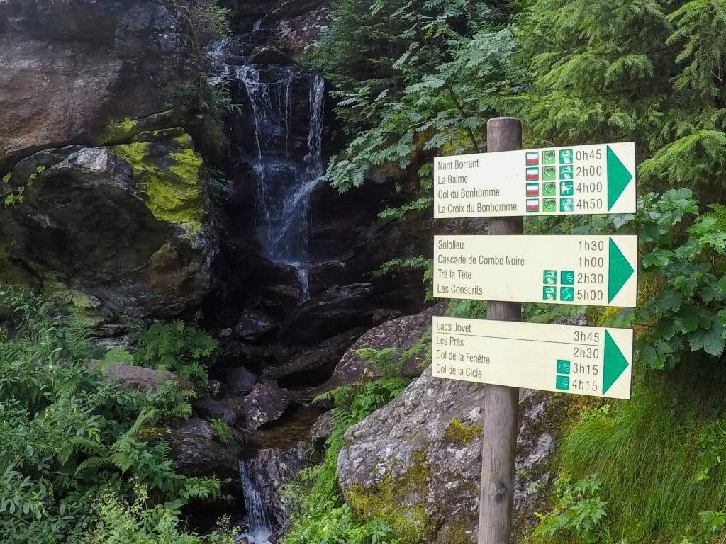 Trail signs on the Tour du Mont Blanc