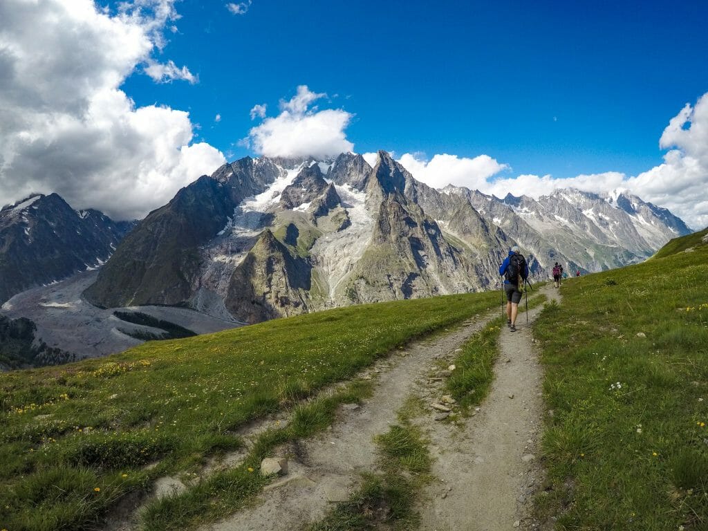 Flat trail after Rifugio Elisabetta on the Tour du Mont Bal