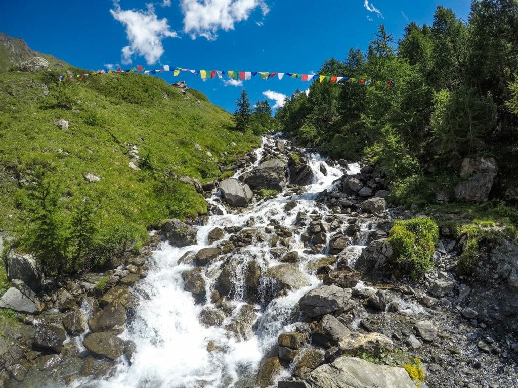 Gushing waterfall on Stage 6 of the TMB