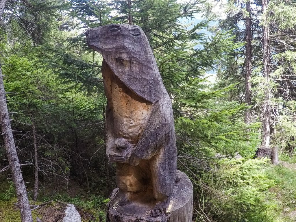wood carvings on the trail to Champex