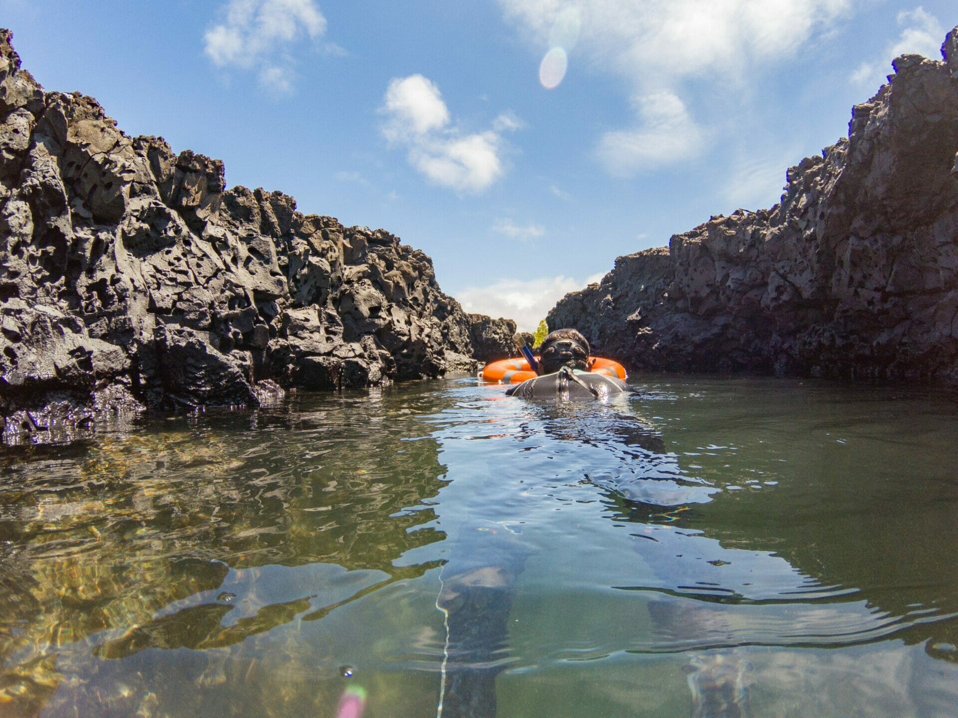 Woman snorkelling at Las Tintoreras