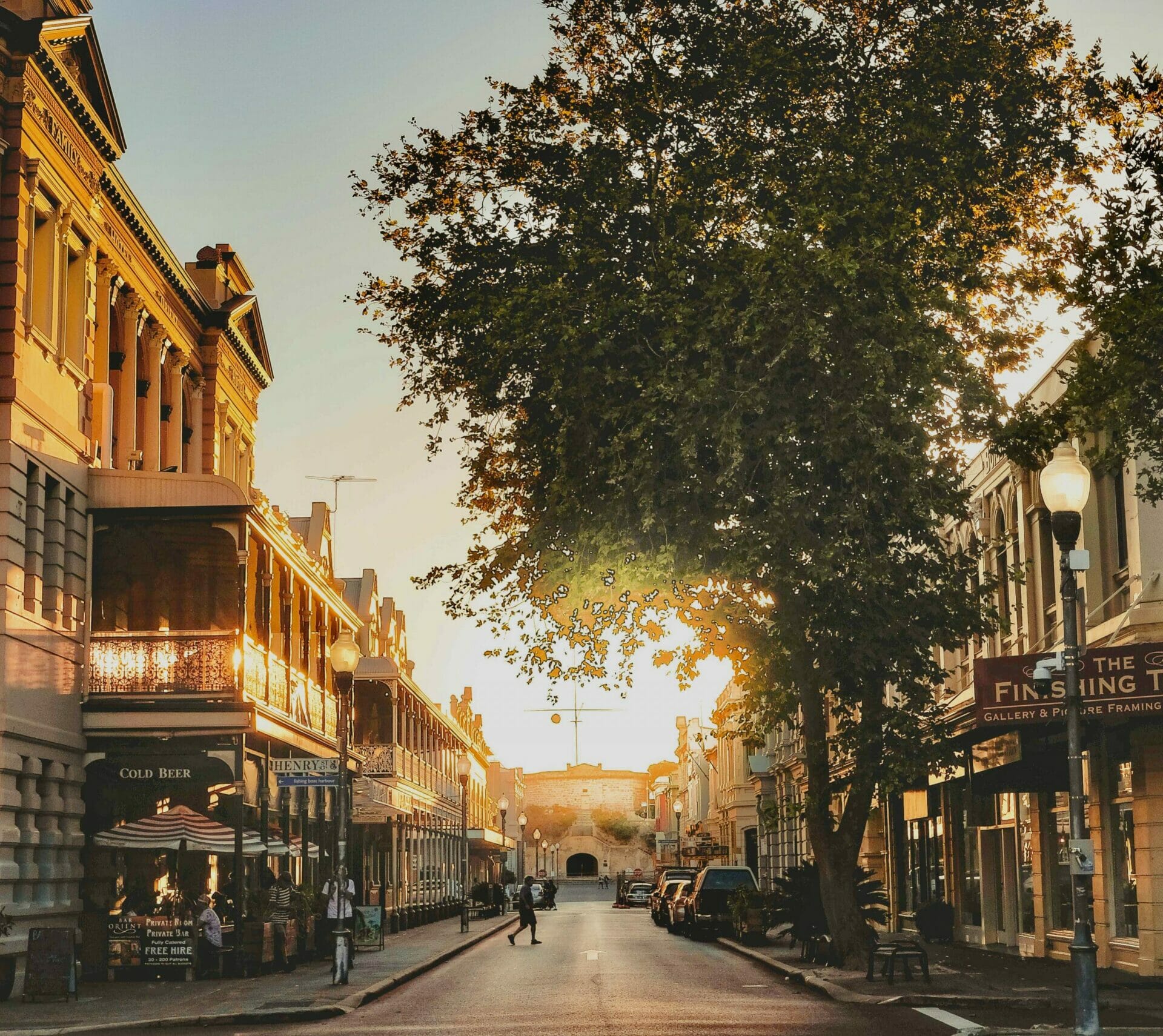 Sunset on street Fremantle Western Australia