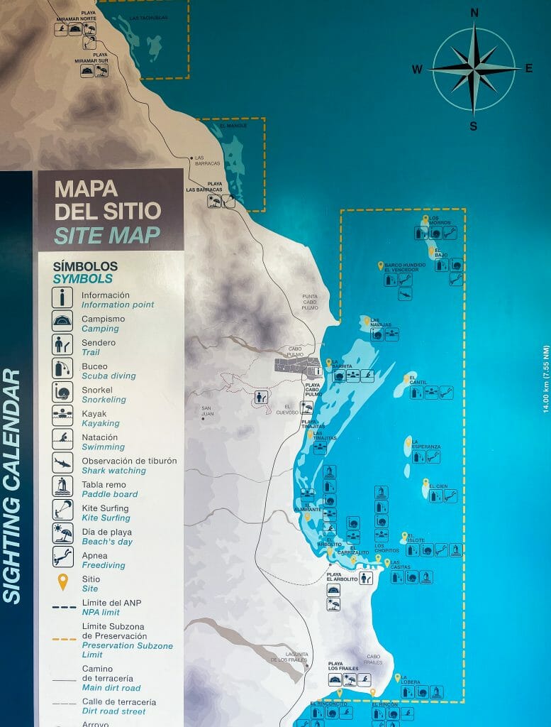 Cabo Pulmo National Park snorkelling diving map