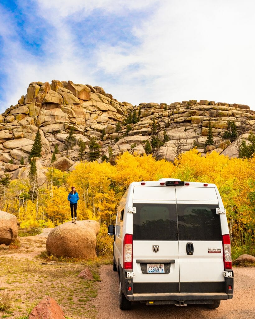 Veedauwoo climbing autumn larch vanlife