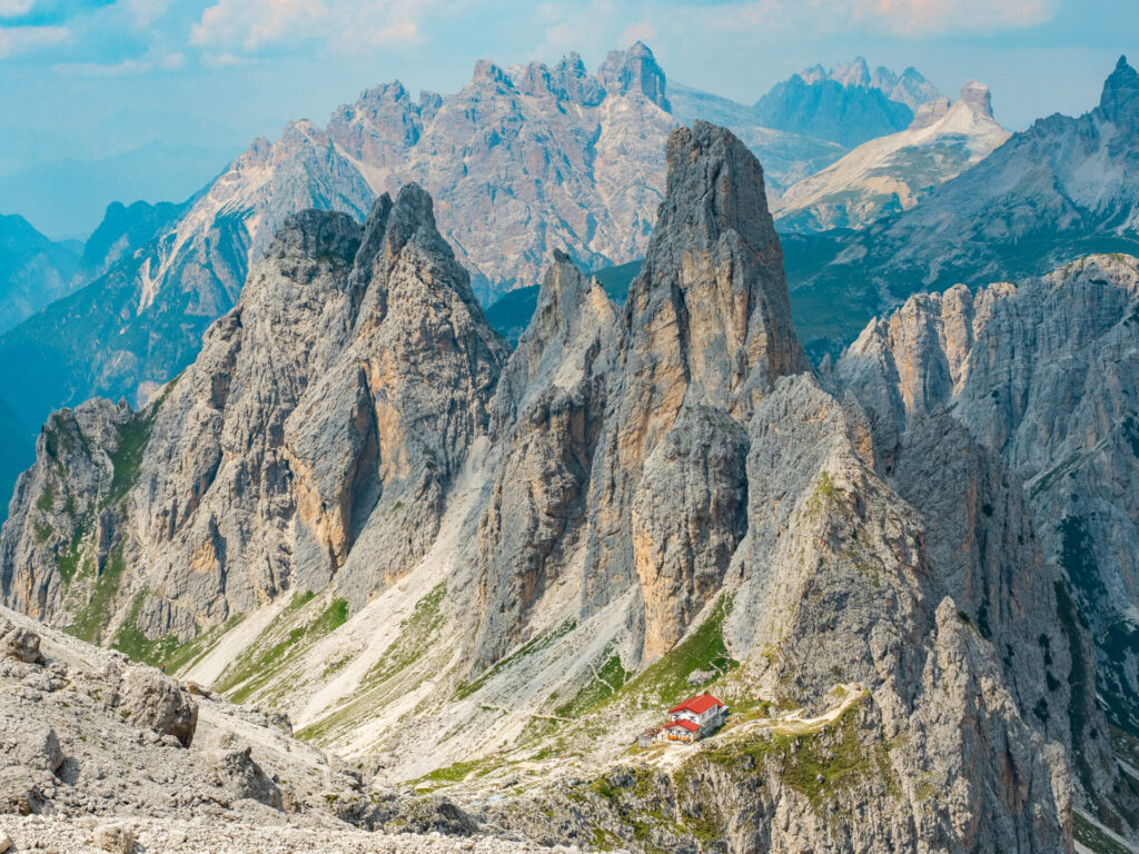 Rifugio Fonda Savio as seen from Via Ferrata Merlone