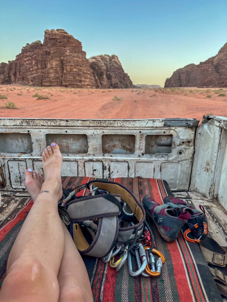 Rock climbing in Wadi Rum