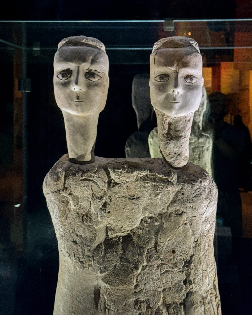 Two-headed Ain Ghazal statues at the Jordan Museum