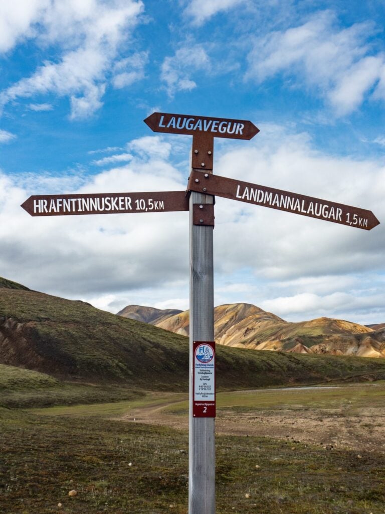 Trail sign on the Laugavegur Trail