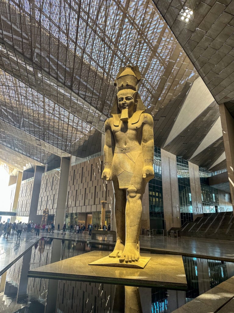 Statue of Ramesses II in the foyer of the Grand Egyptian Museum
