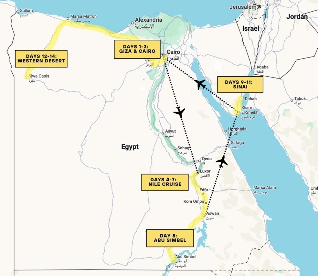 egypt itinerary map