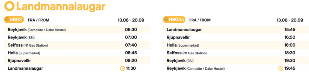 2026 Highland Bus schedule to Landmannalaugar