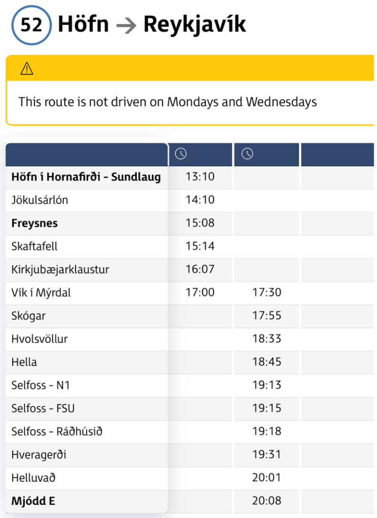 Strætó #52 public bus schedule