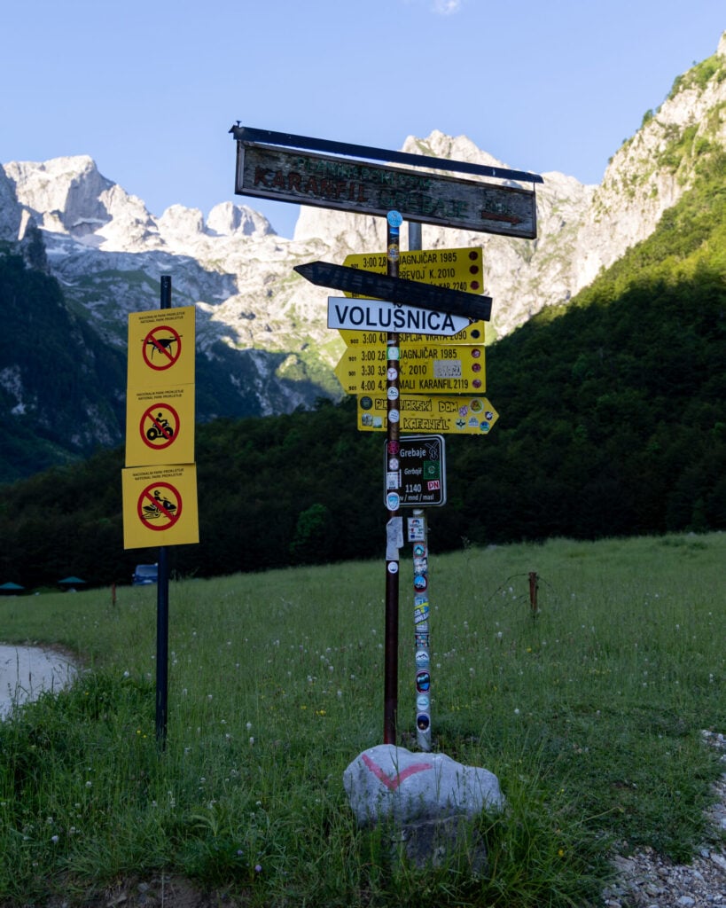 Trail sign for Volušnica hike