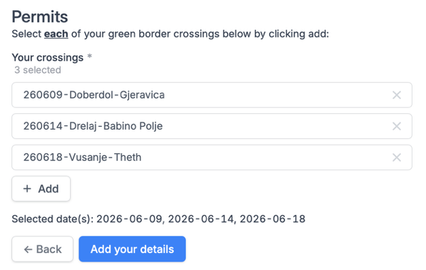 Applying for cross-border permits on Peaks of the Balkans