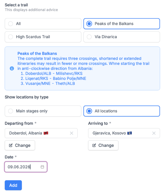 Applying for cross-border permits on Peaks of the Balkans