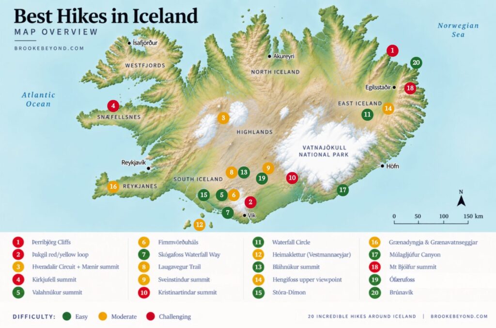 Map of my favourite hikes in Iceland