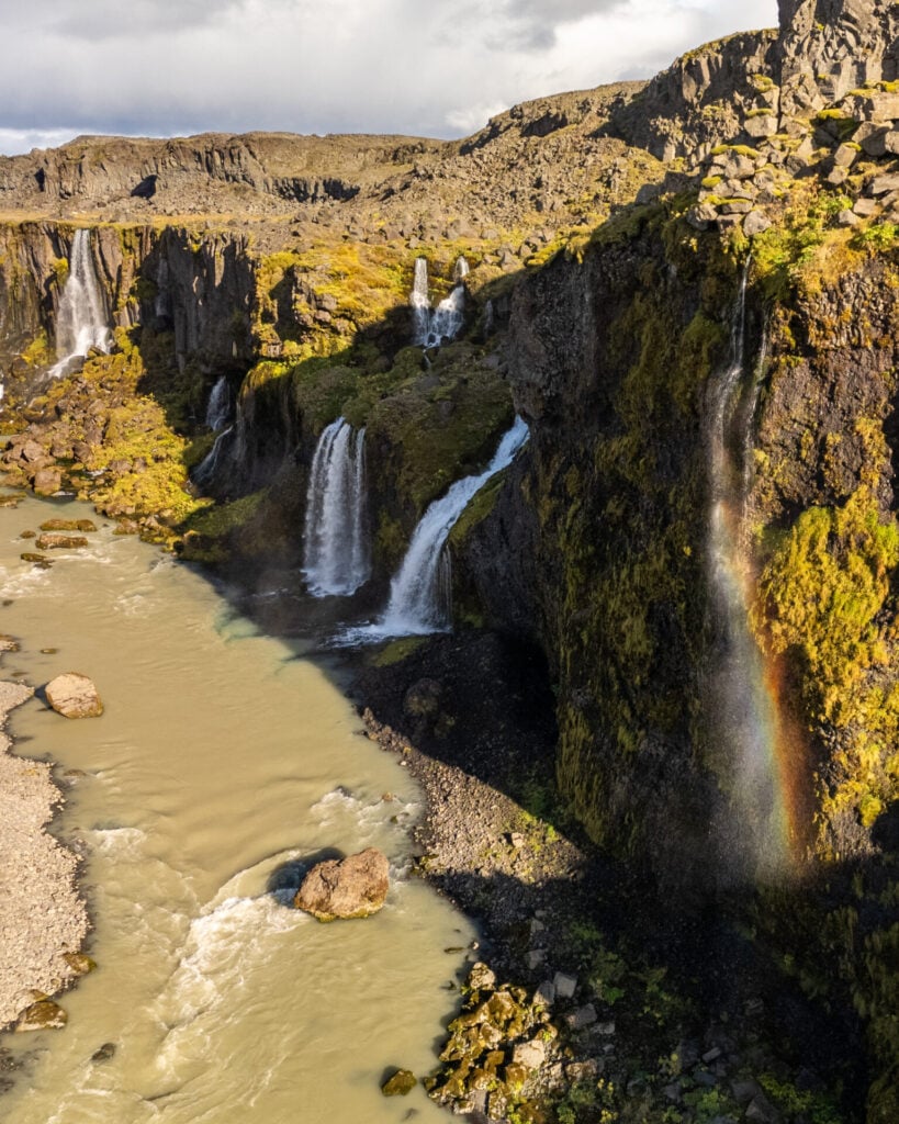 Dozens of waterfalls in Sigöldugljúfur Canyon