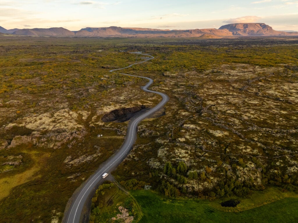 Driving through Lake Mývatn