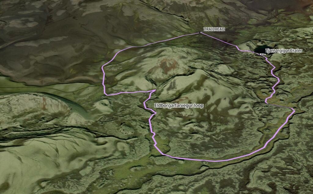 Tjarnargígur Crater & Eldborgarfarvegur hiking route