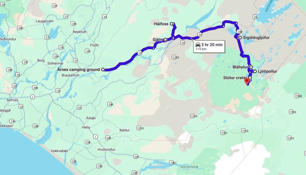 Day 2 driving route - Iceland 4WD itinerary