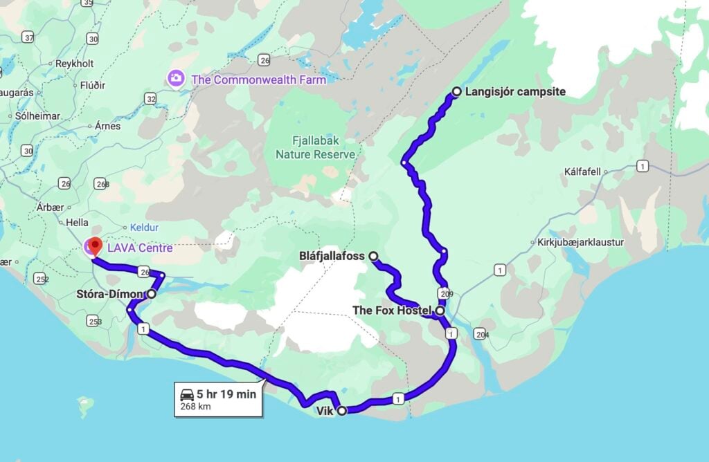 Day 10 driving route - Iceland 4WD itinerary
