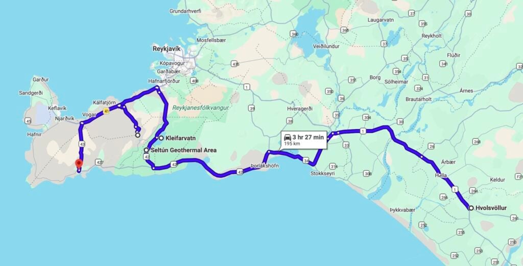 Day 11 driving route - Iceland 4WD itinerary