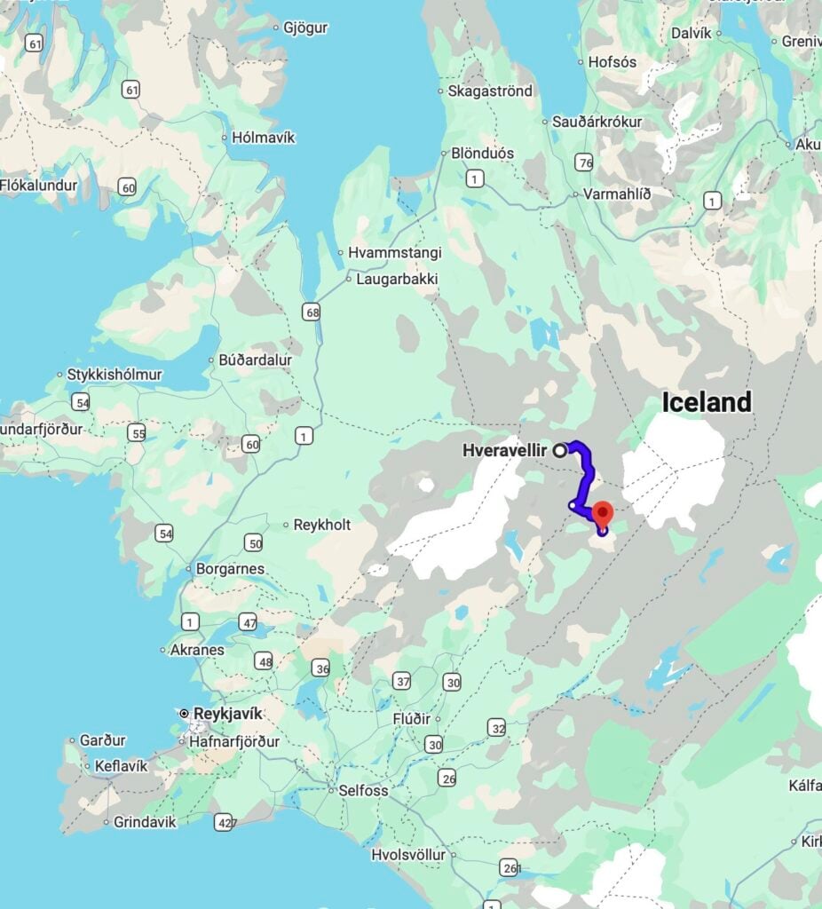 Day 4 driving route - Iceland 4WD itinerary