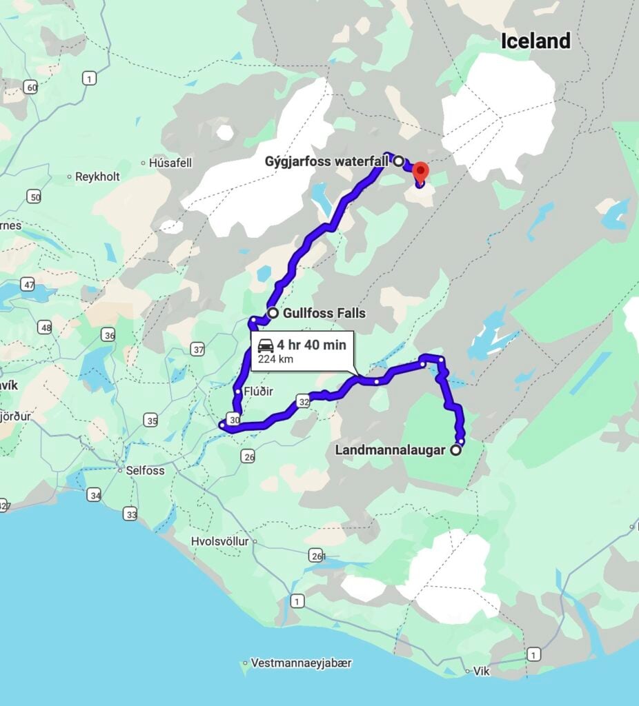Day 3 driving route - Iceland 4WD itinerary