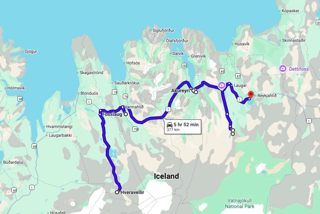 Day 5 driving route - Iceland 4WD itinerary