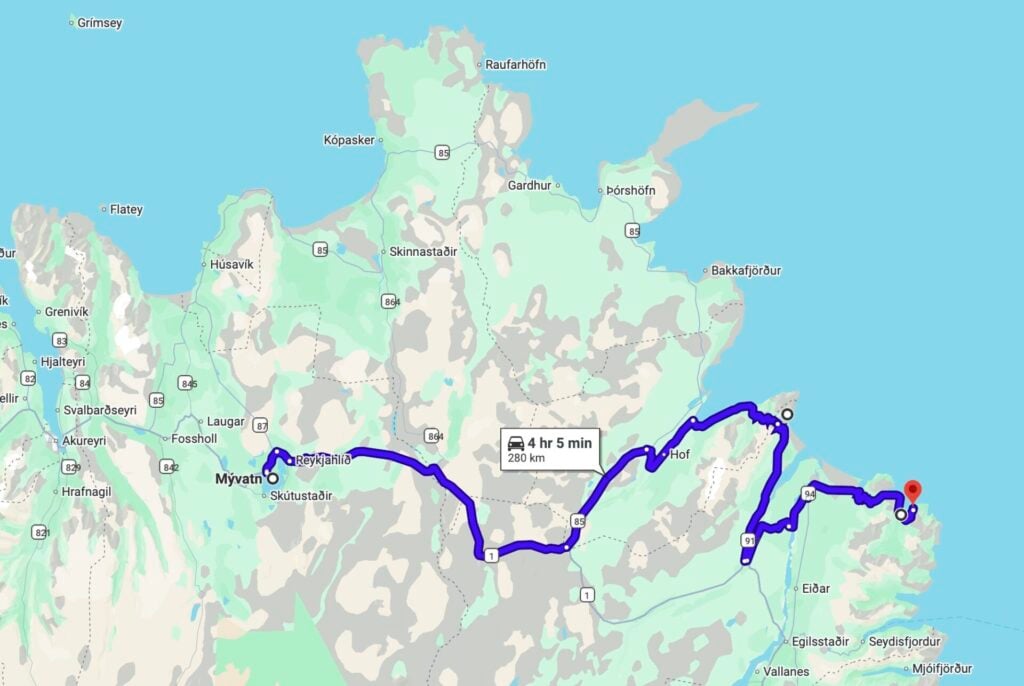 Day 6 driving route - Iceland 4WD itinerary