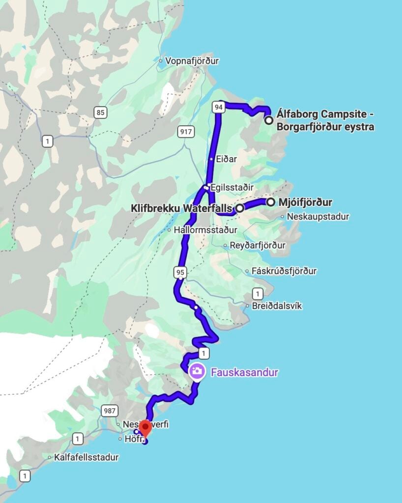 Day 7 driving route - Iceland 4WD itinerary