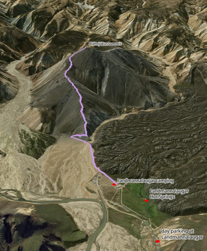Blahnúkúr hiking route